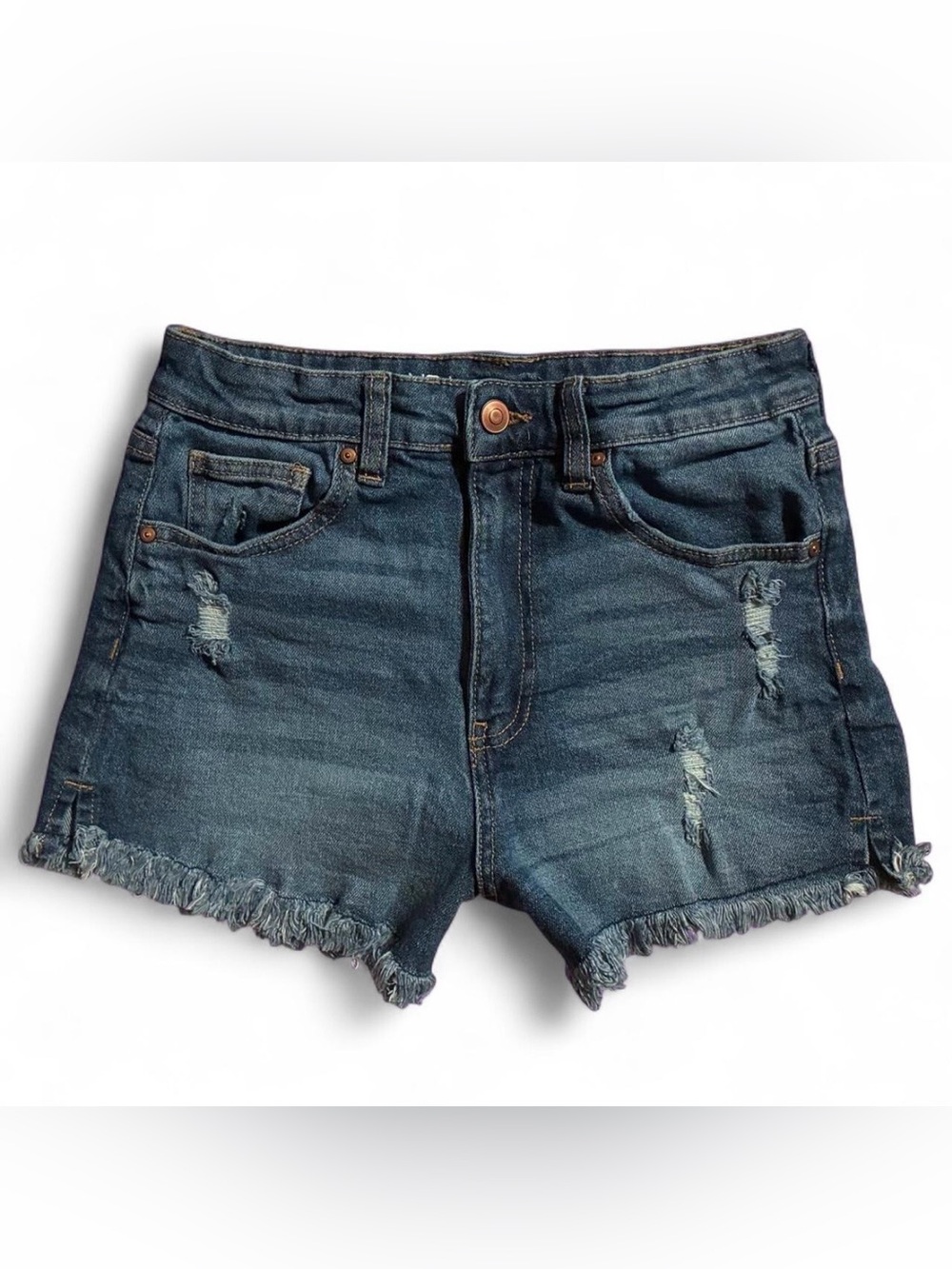 No Boundaries Dark Blue Distressed Denim Shorts